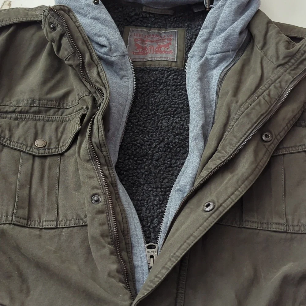 VLevis Sherpa Lined Jacket Military Utility Army Green Coat‎ Men's XXL NWT